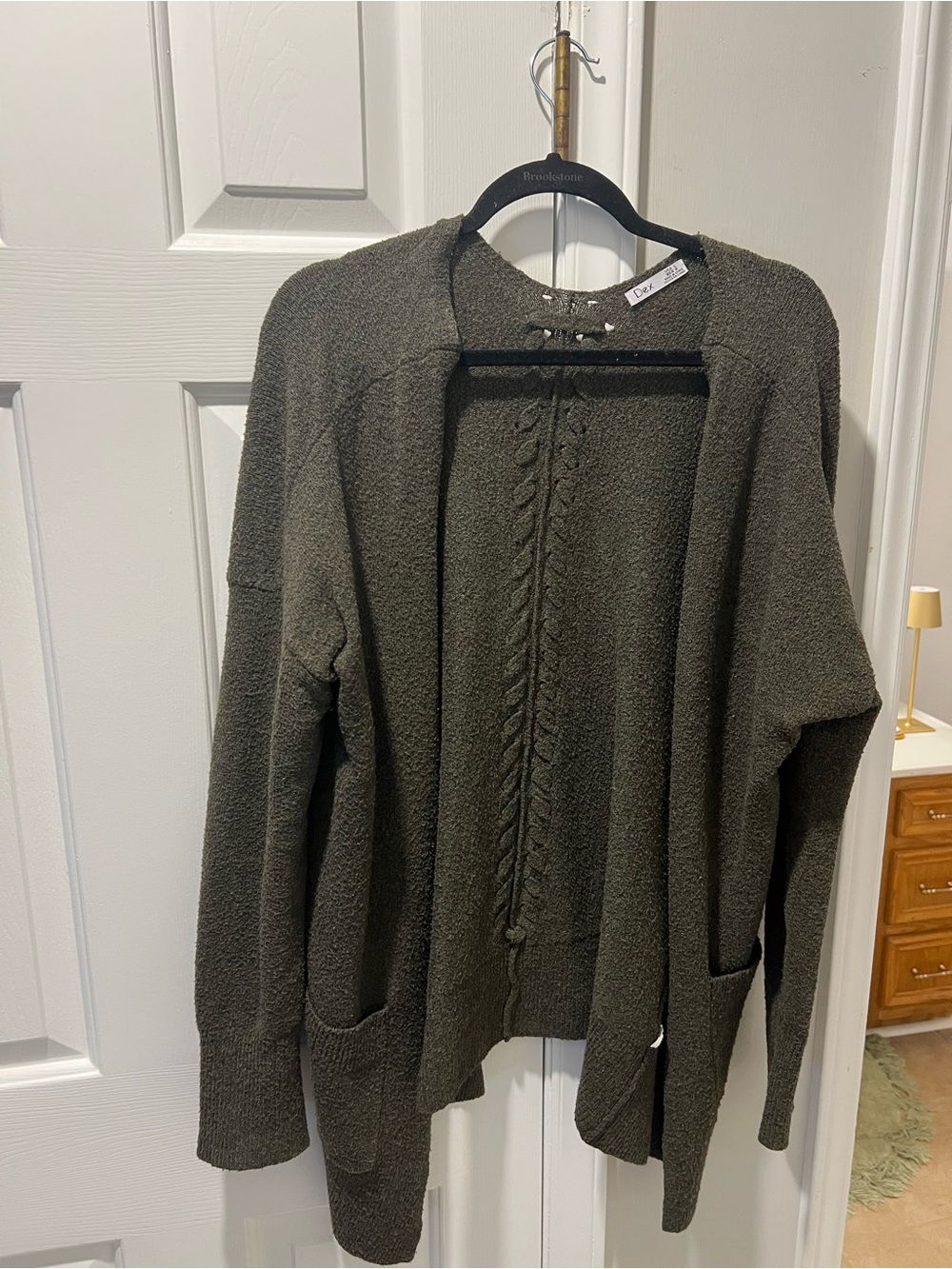 Dex Olive Green Textured Open Cardigan